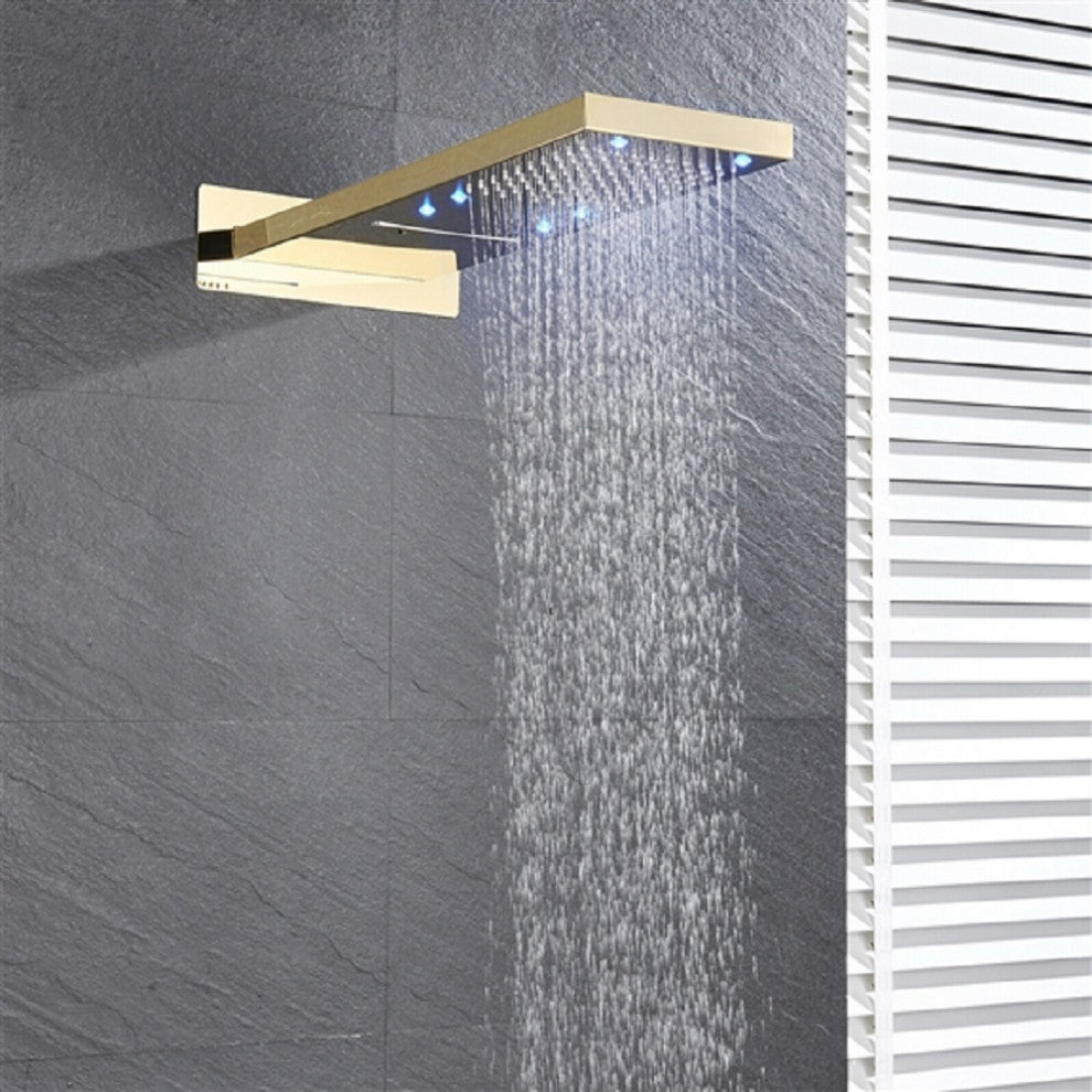 22" Brushed Gold Digital Wall Mount Rainfall Shower System, LED