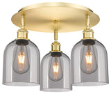 Ballston-Bella 3-Light 18" Flush Mount, Satin Gold, Light Smoke