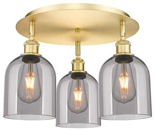Ballston-Bella 3-Light 18" Flush Mount, Satin Gold, Light Smoke