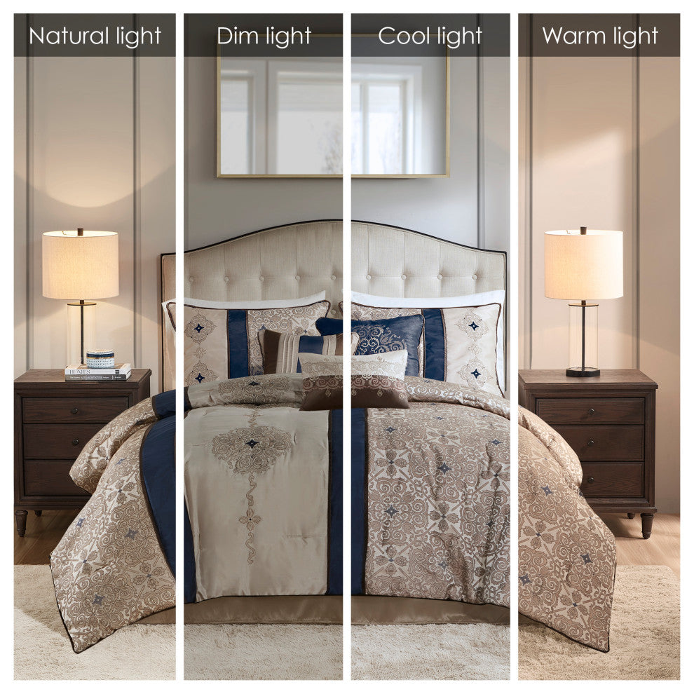 Madison Park Donovan 7 Piece Jacquard Comforter Set, Navy