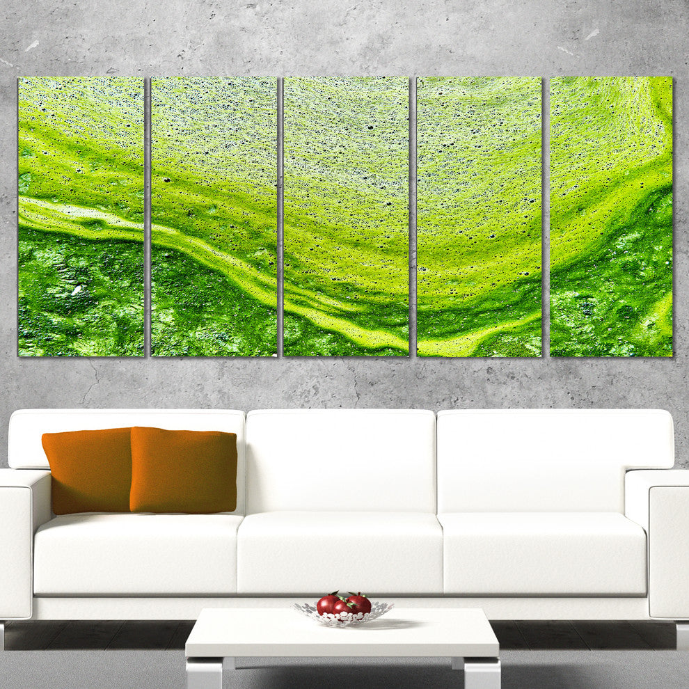 Polluted Water With Algae in Green, Abstract Canvas Artwork, 60"x28", 5 Panels