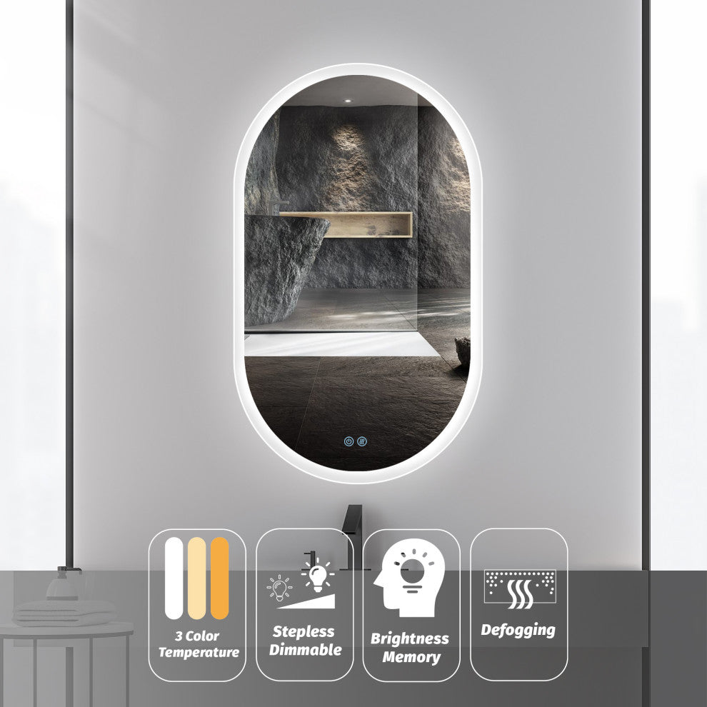 Anti-Fog Dimmable LED Oval Frameless Wall-mounted Bathroom Backlit Mirror, 40" X