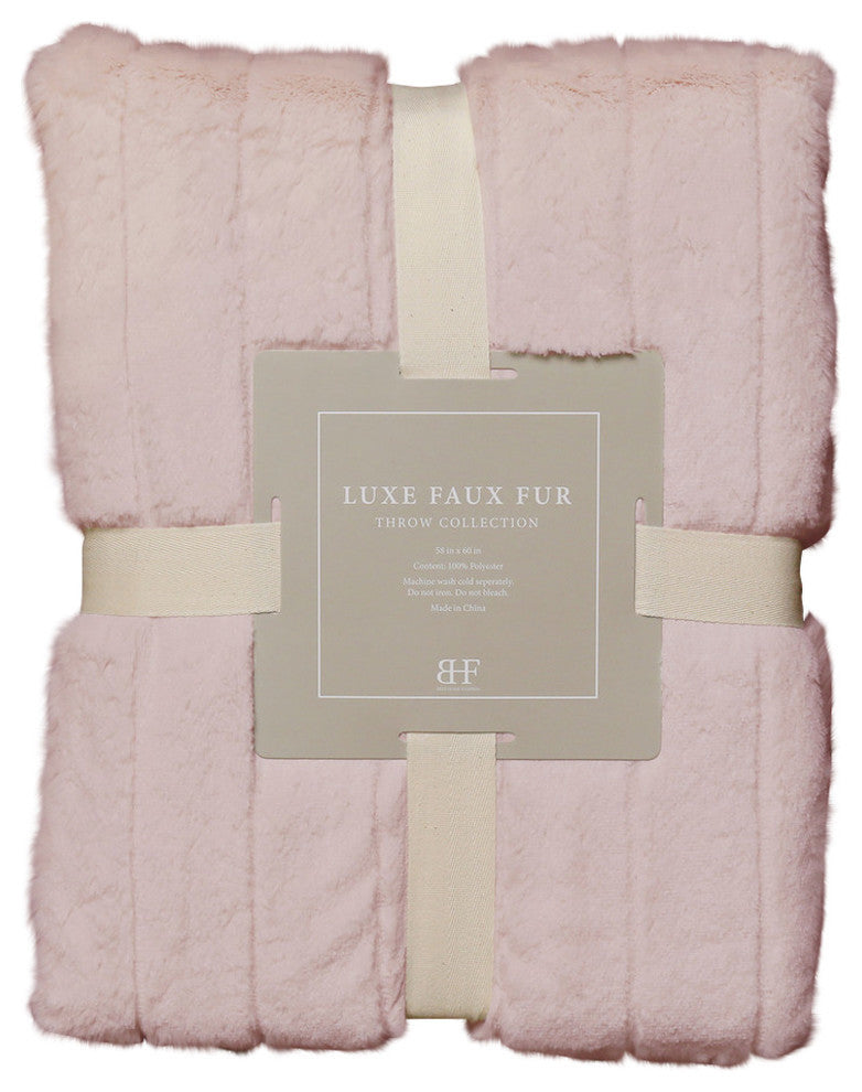 Luxe Mink Faux Fur Throw Blanket, Light Pink, 58"x84"