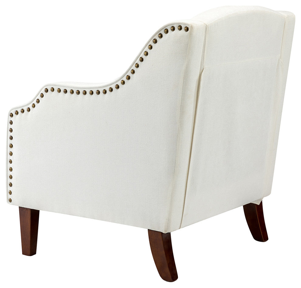 34" Tall Comfort Bedroom Armchair with Solid Wood Legs, Ivory