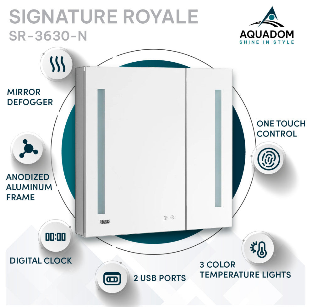 Signature Royale 36" LED Medicine Cabinet Defogger, Adjustable Magnifying Mirror