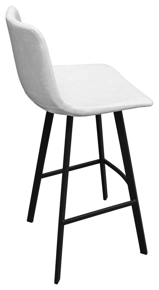 LeisureMod Elland Modern Upholstered Leather Bar Stool Iron Legs, Light Gray