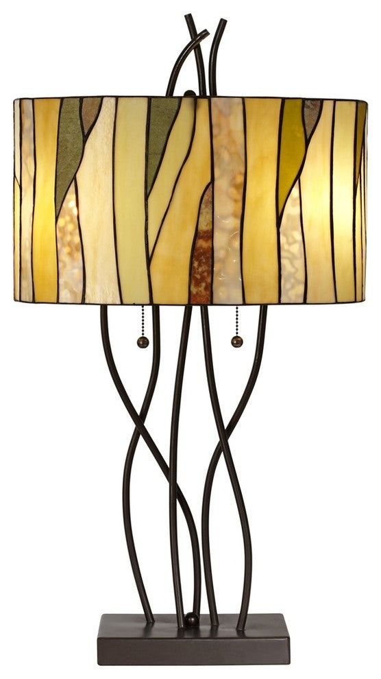 Pacific Coast Oak Vine Tiffany Glass Table Lamp, Bronze Finish