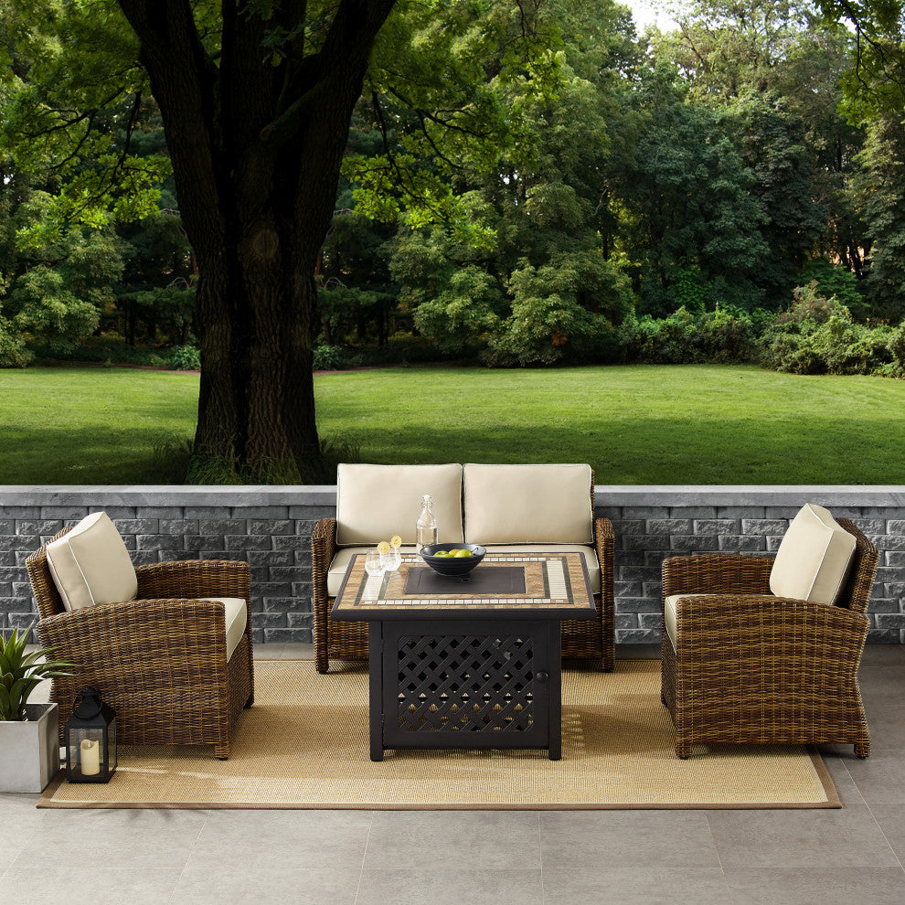 Bradenton 4-Piece Outdoor Wicker Seating Set With Cushions, Sand