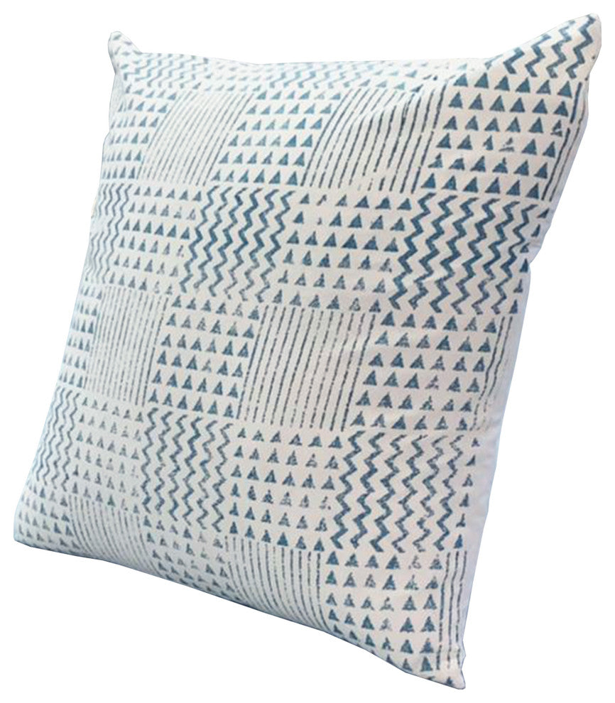 Benzara UPT-280400 Square Cotton Accent Throw Pillow, Aztec Print, Blue/White