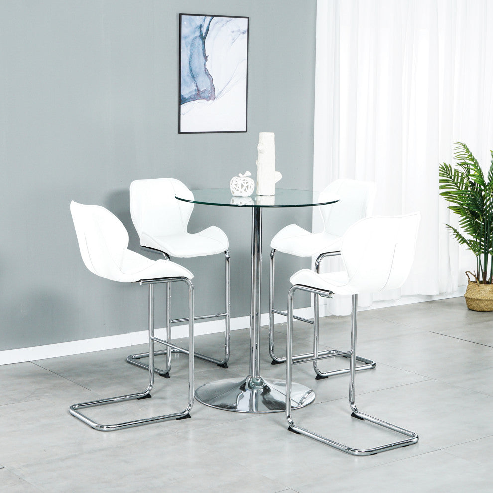 Modern PU 4 Bar chairs with Metal Legs for Dining,kitchen and Bar, White