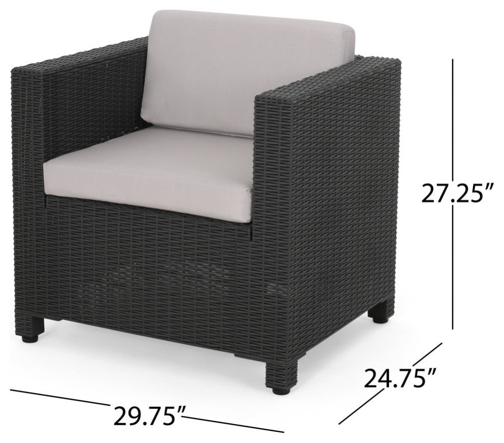 Dottie Outdoor Wicker Print  2 Seater Chat Set With Ottomans, Dark Gray/Gray