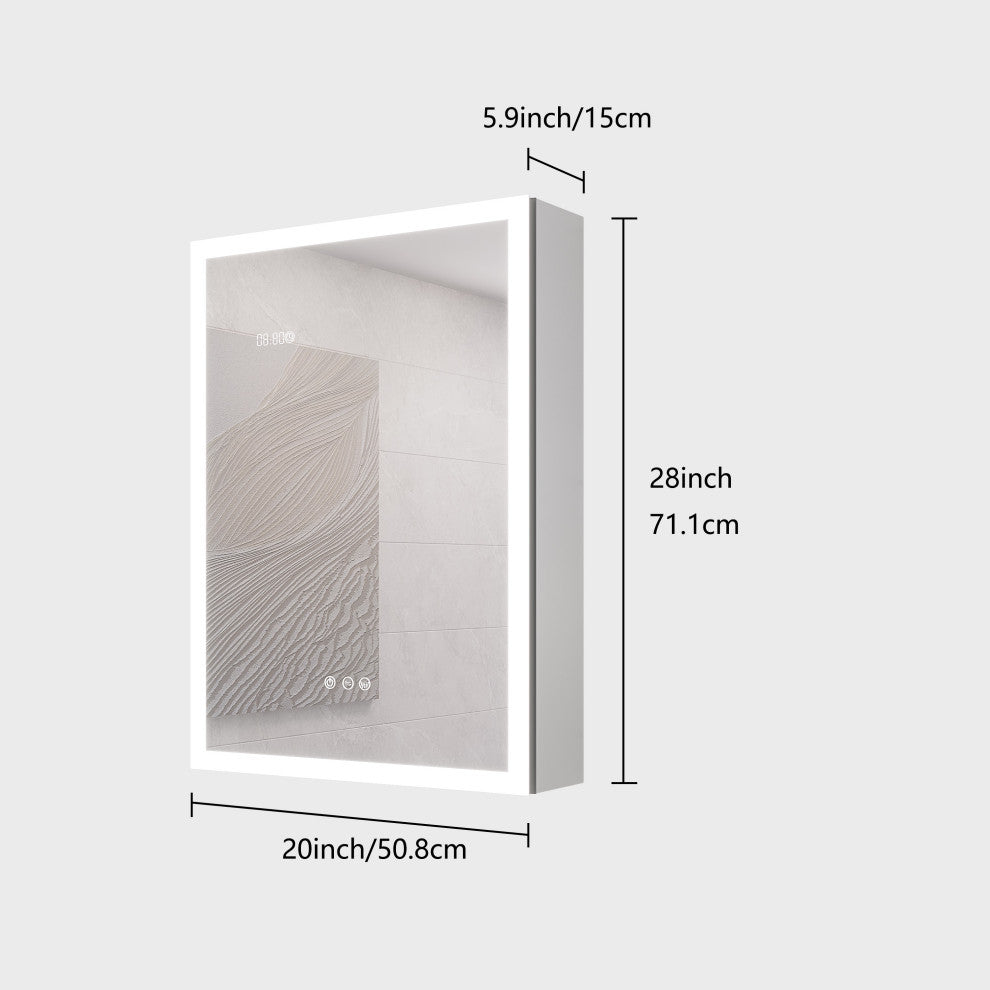 20" Surface Mount Aluminum Medicine Cabinet with Mirror and LED Lights