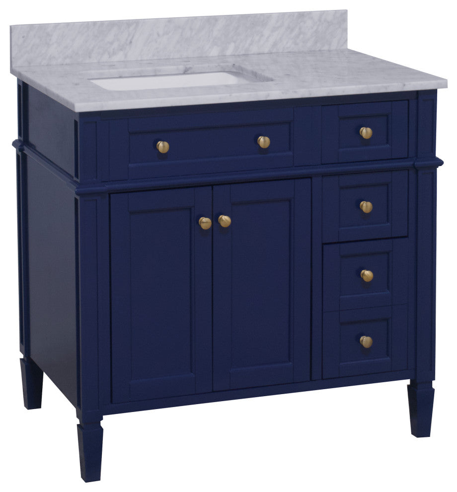 Hailey 36" Bathroom Vanity, Royal Blue, Carrara Marble
