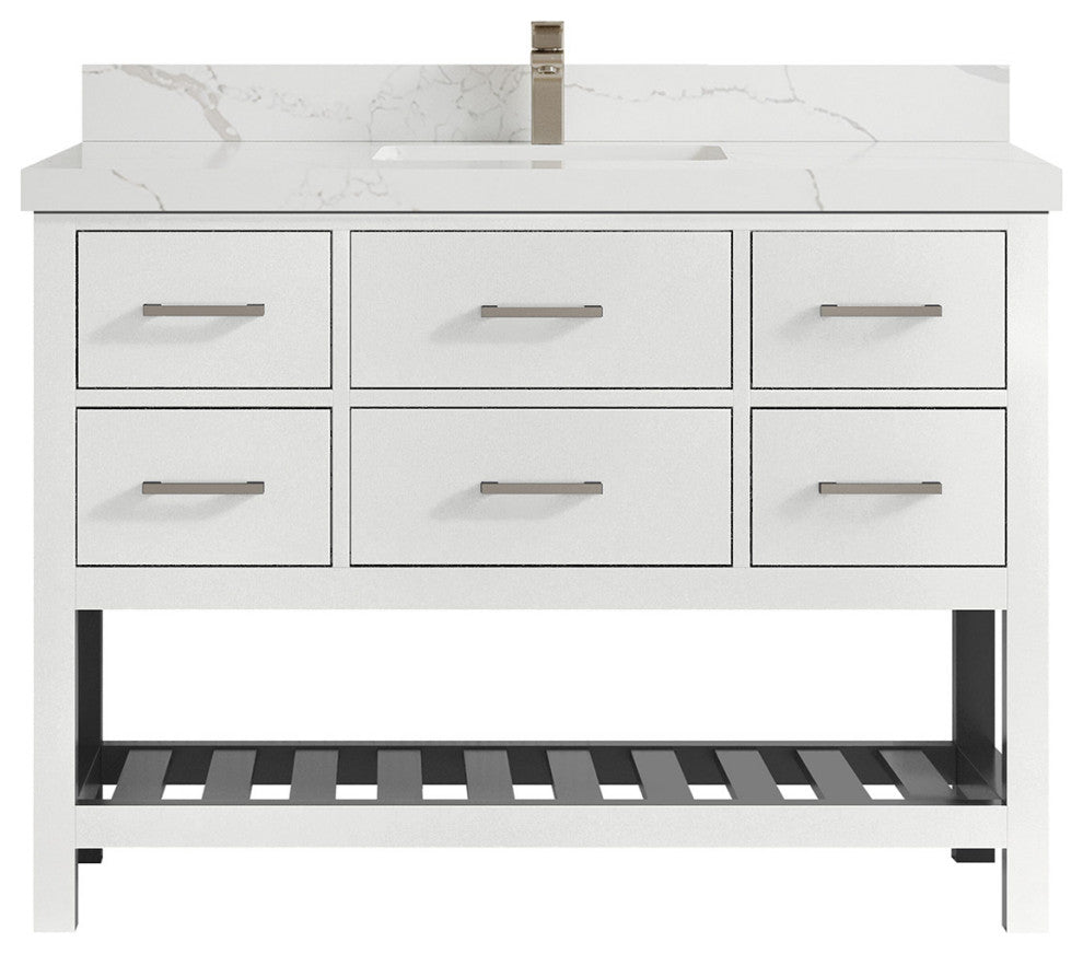 Parker 48 Single Sink Bath Vanity in White 2" Calacatta Laza