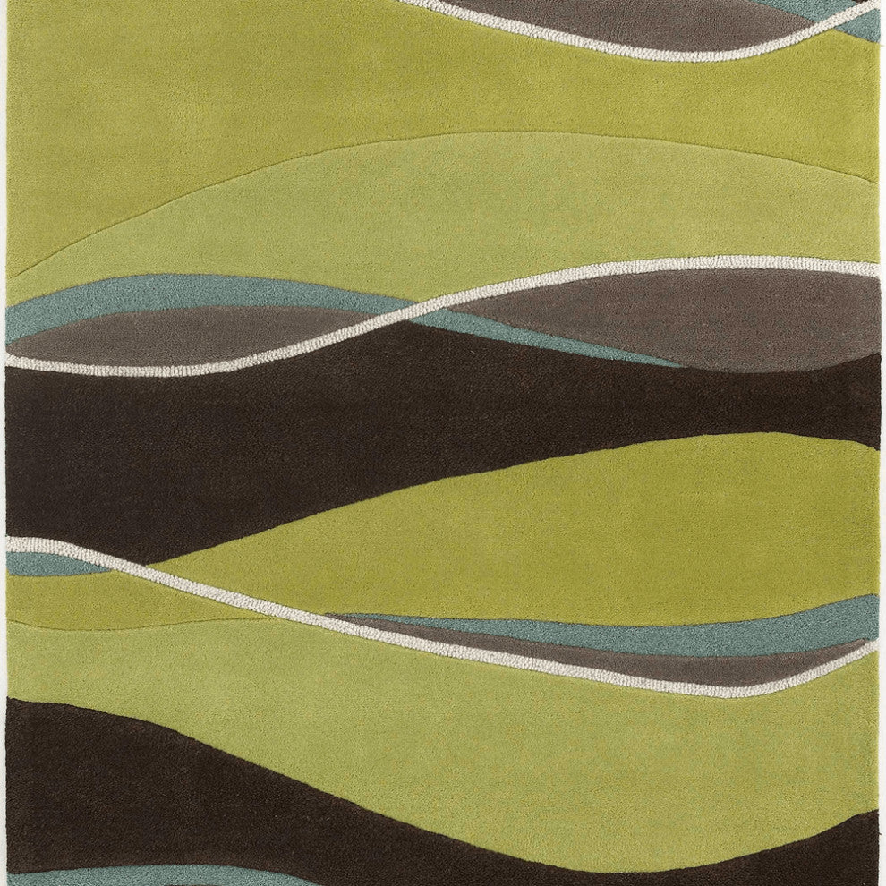 8'X11' Lime Mocha Hand Tufted Abstract Waves Indoor Area Rug