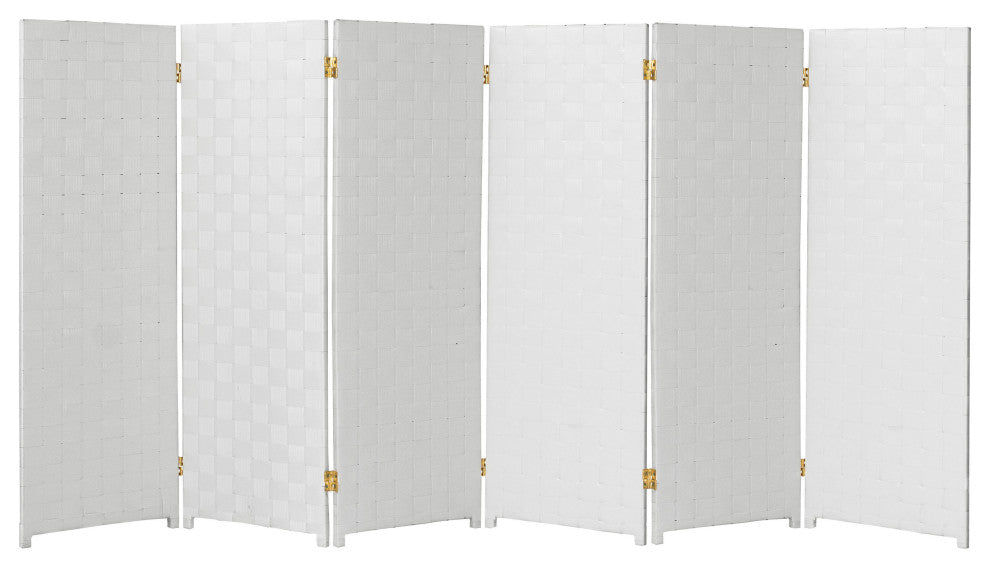 4 ft. Short Woven Fiber Outdoor All Weather Room Divider 6 Panel White