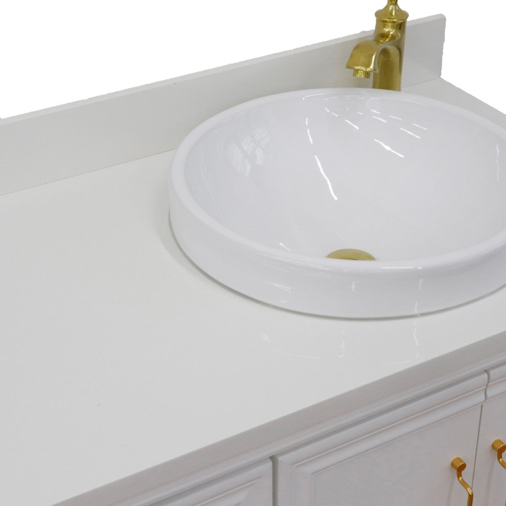 37" Single Vanity, White Finish With White Engineered Stone Top