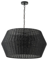 Matte Black 6-Light Natural Handwoven Rattan Pendant Light