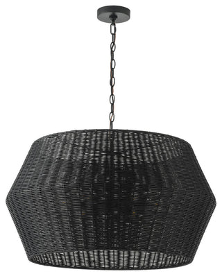 Matte Black 6-Light Natural Handwoven Rattan Pendant Light