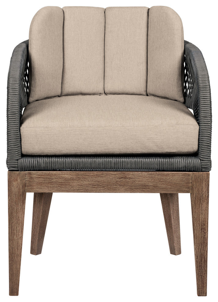 Orbit Outdoor Patio Dining Chair Wood Gray Rope/Taupe Olefin Cushions