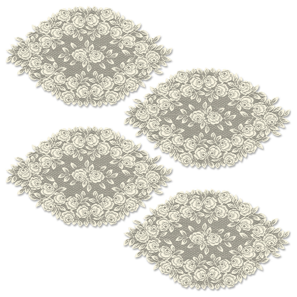 Tea Rose 14x24 Doily, Set of 4, Ecru