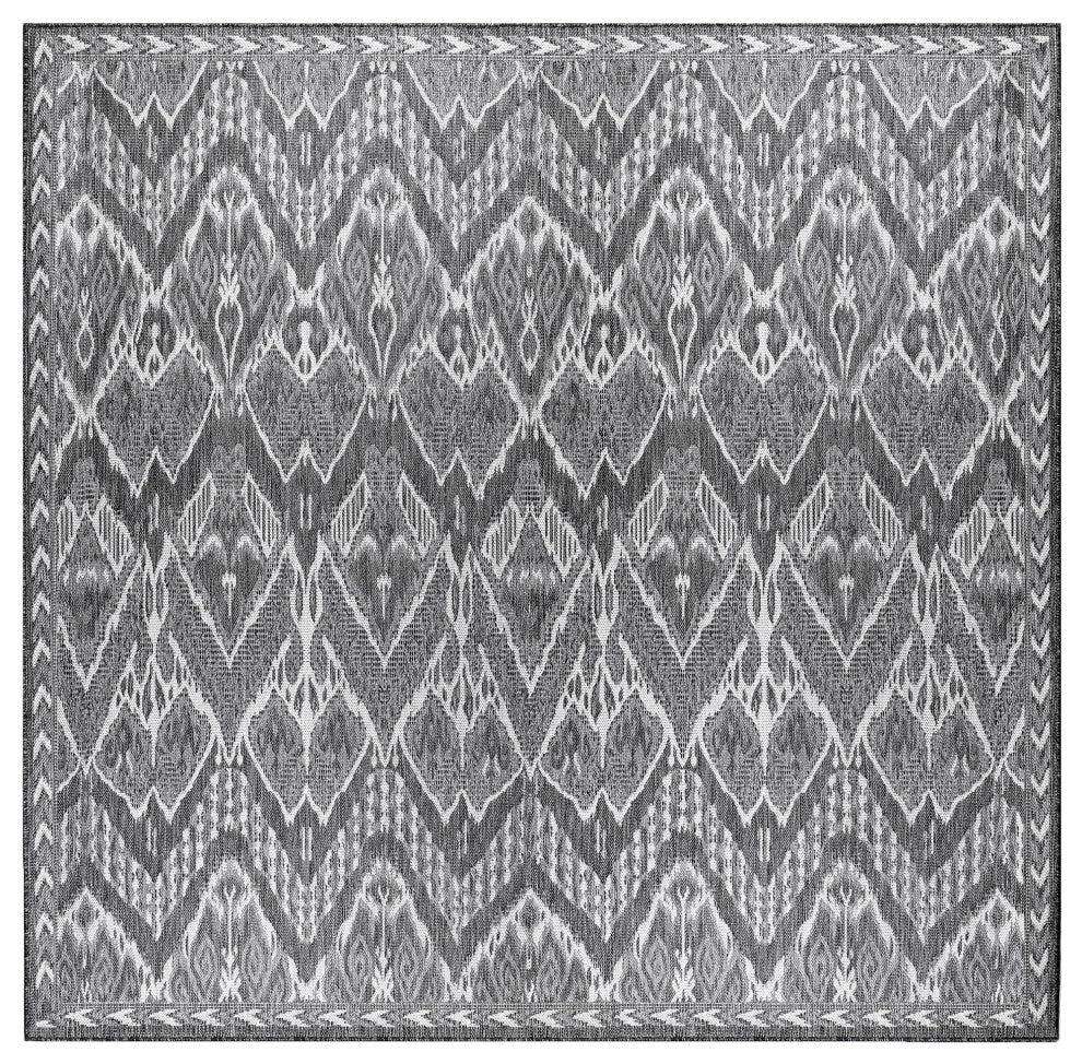 Malibu Ikat Indoor/Outdoor Rug, Charcoal, 7'10" Square