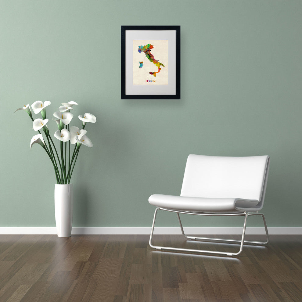 'Italy Watercolor Map' Matted Framed Canvas Art by Michael Tompsett