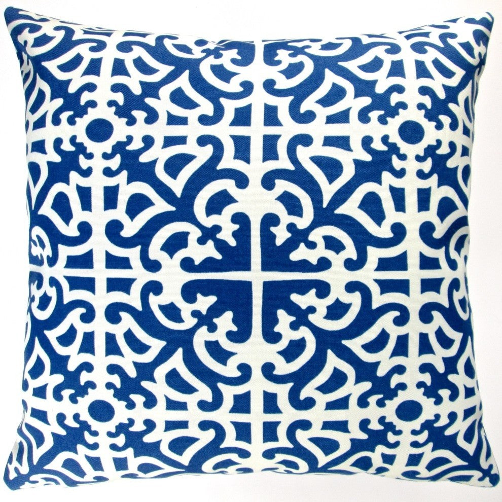 Artisan Pillows Outdoor 18" Indigo Blue Geometric Throw Pillow, Set of 2, Throw