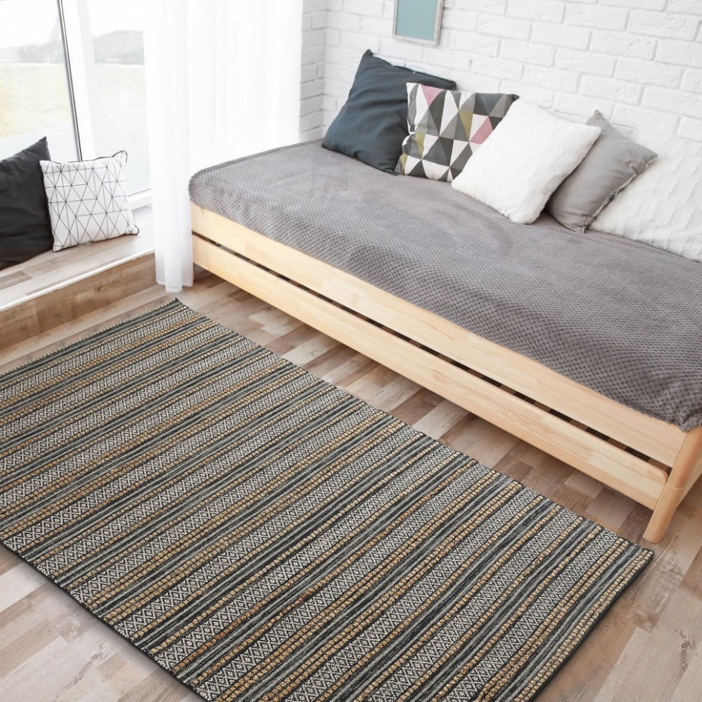 8" x 10" Black and Tan Decorative Striped Area Rug