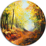 Autumn Forest Pathway, Landscape Disc Metal Wall Art, 38"