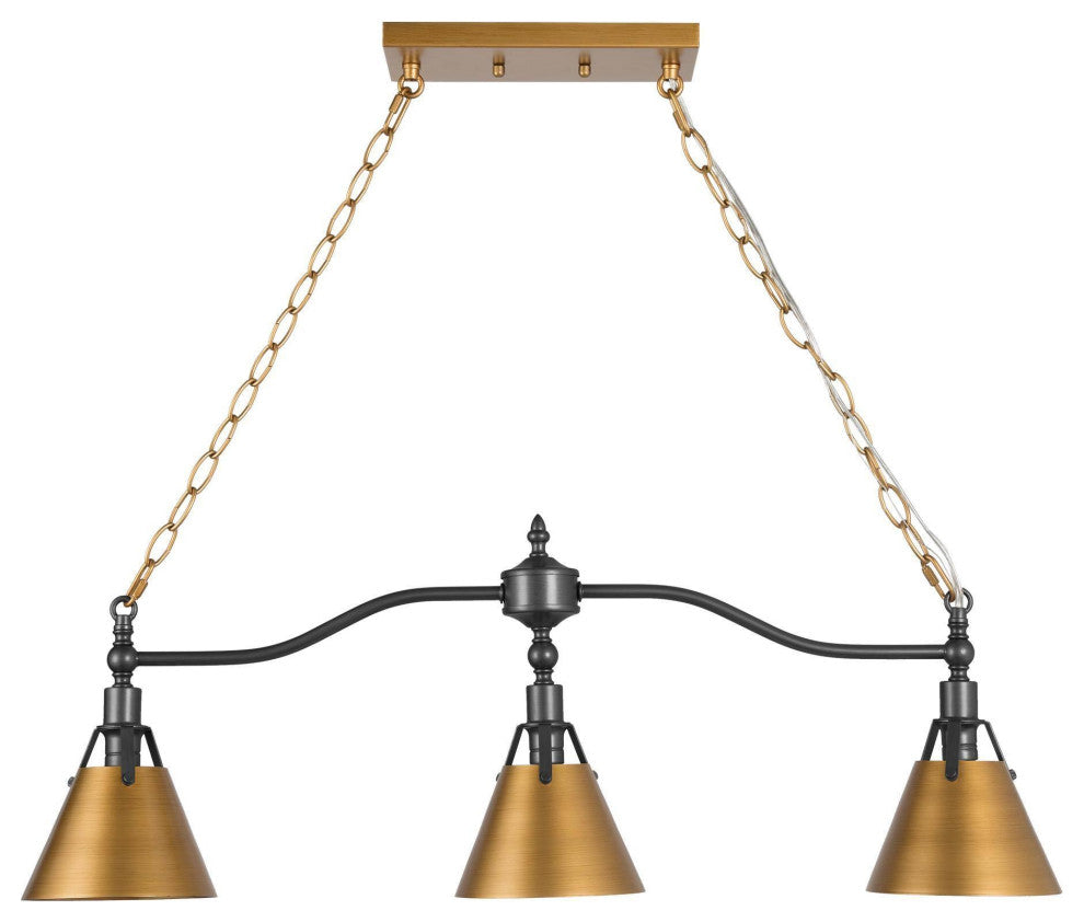 3-Lights Antique Gold and Gray Contemporary LED Kitchen Island Lamp