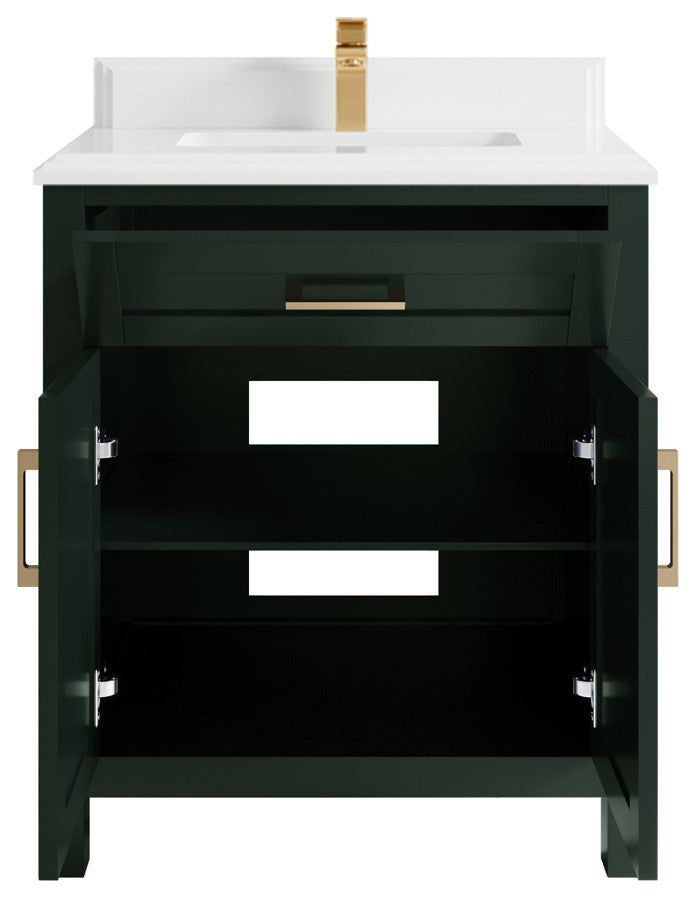 Cambridge 30 Single Sink Bath Vanity in Dark Forest Green 1.5" White Quartz