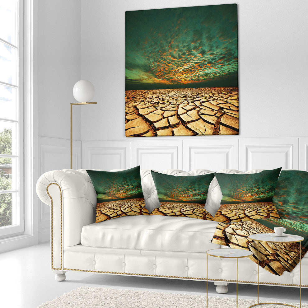 Drought Land Under Blue Sky Landscape Printed Throw Pillow, 18"x18"