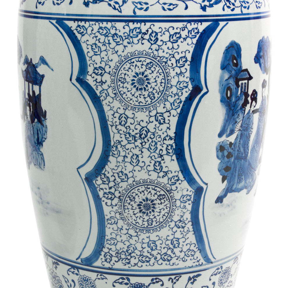 36" Ladies Blue and White Porcelain Tung Chi Vase