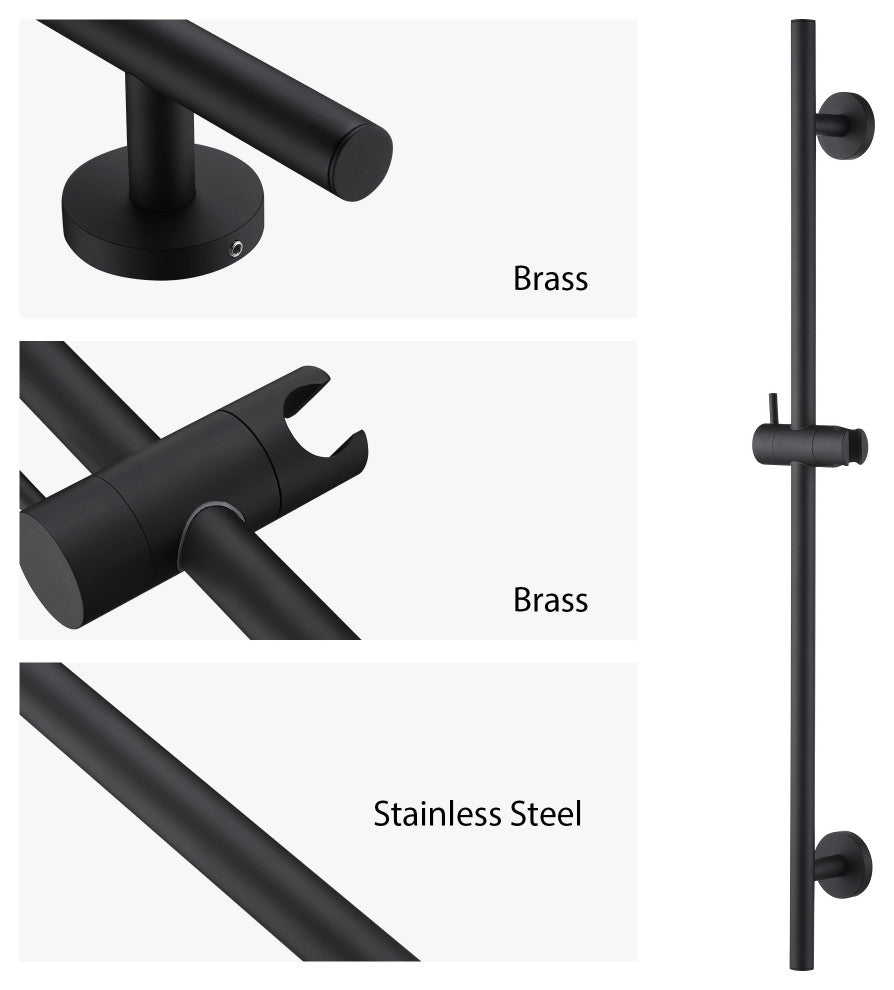Luxier SB01-30 30" Adjustable Slide Bar for Handheld Showerheads, Matte Black