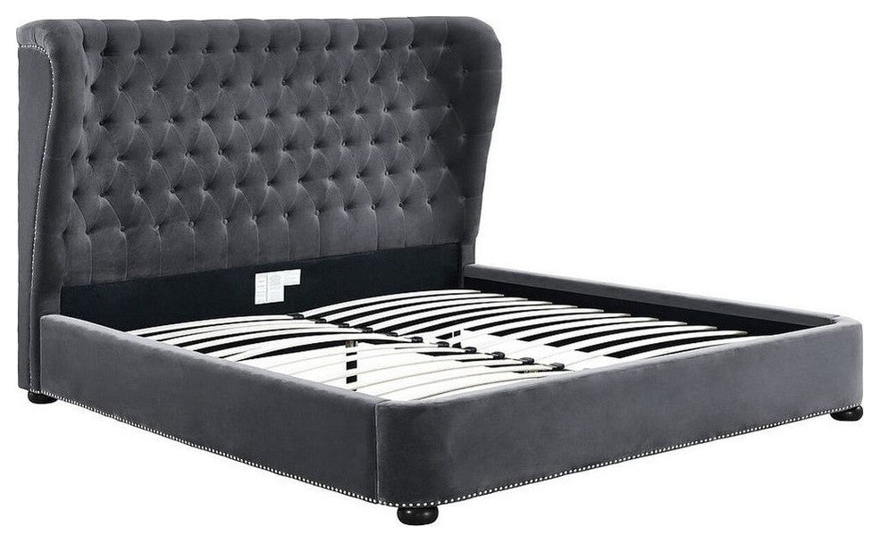 TOV Furniture Finley Grey Velvet Bed in Queen