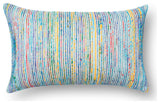 Recycled Sari Silk With Texture Throw Pillow, Blue / Multi, 13"x21", Down/Feathe