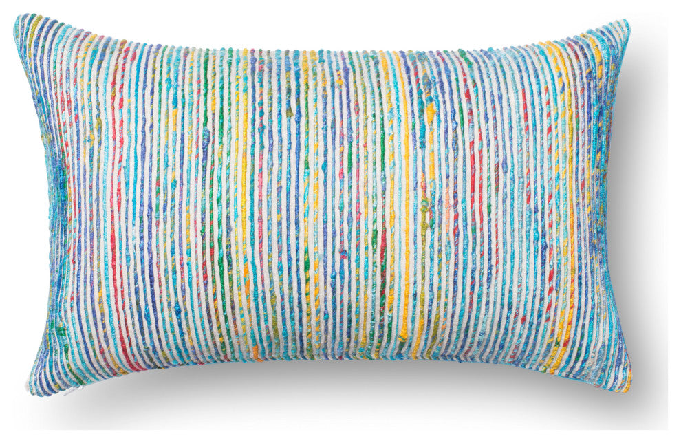 Recycled Sari Silk With Texture Throw Pillow, Blue / Multi, 13"x21", Down/Feathe