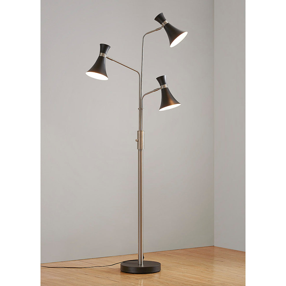 HOMEGLAM Bonnie 3-light Tree Floor Lamp, Brushed Nickel/Black