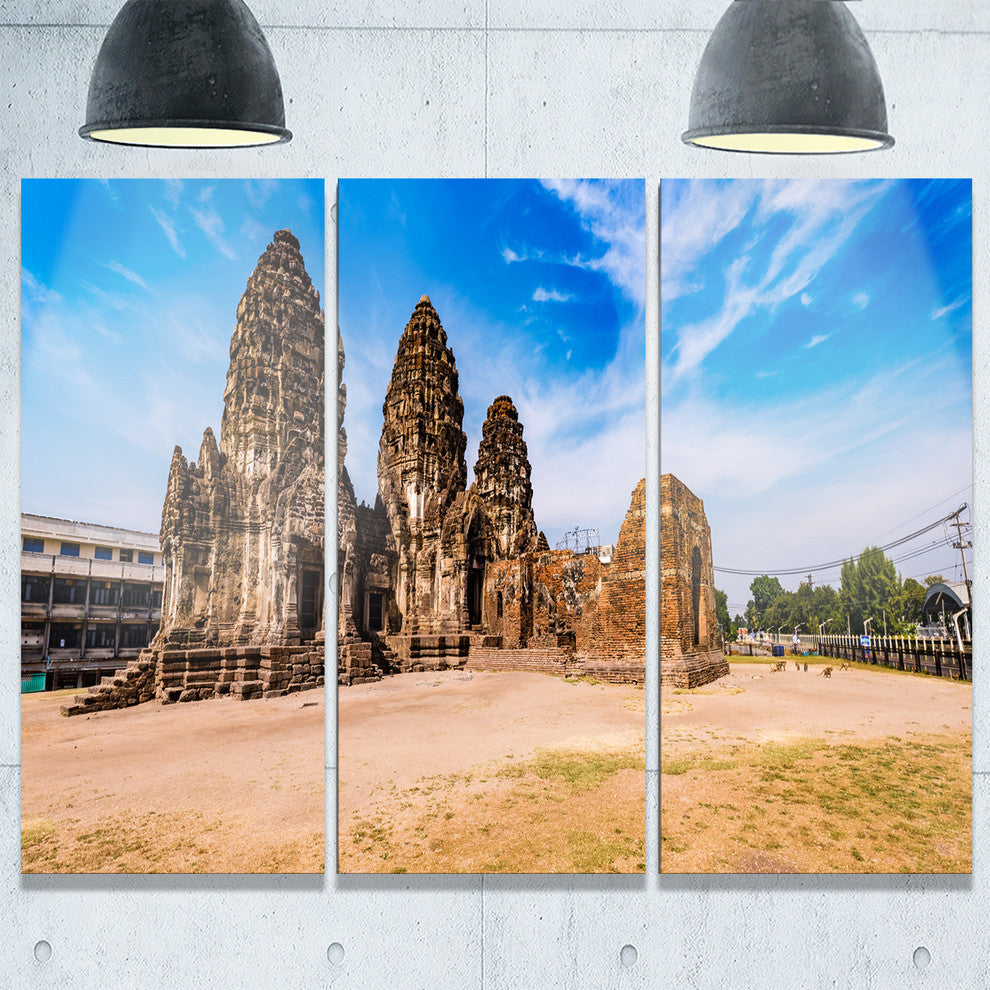 "Ancient Temple in Thailand Panorama" Metal Wall Art, 3 Panels, 36"x28"