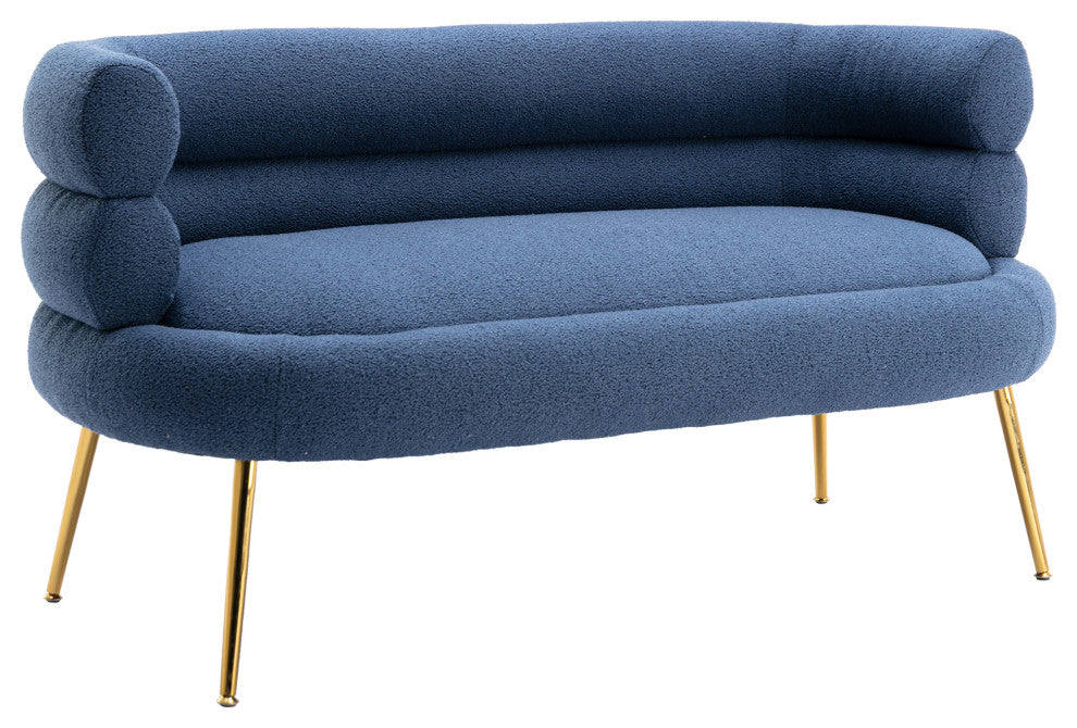 53" Round Arm Settee with Metal Legs, Navy Blue, 53"