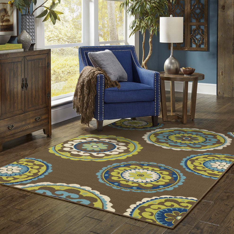 Oriental Weavers Caspian Brown/Green Medallion Indoor/Outdoor Rug 8'6"X13'