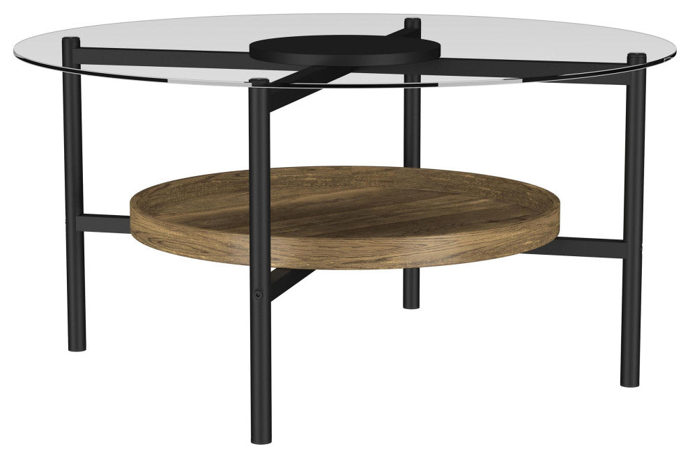 Delfin Round Glass Top Coffee Table Black and Brown