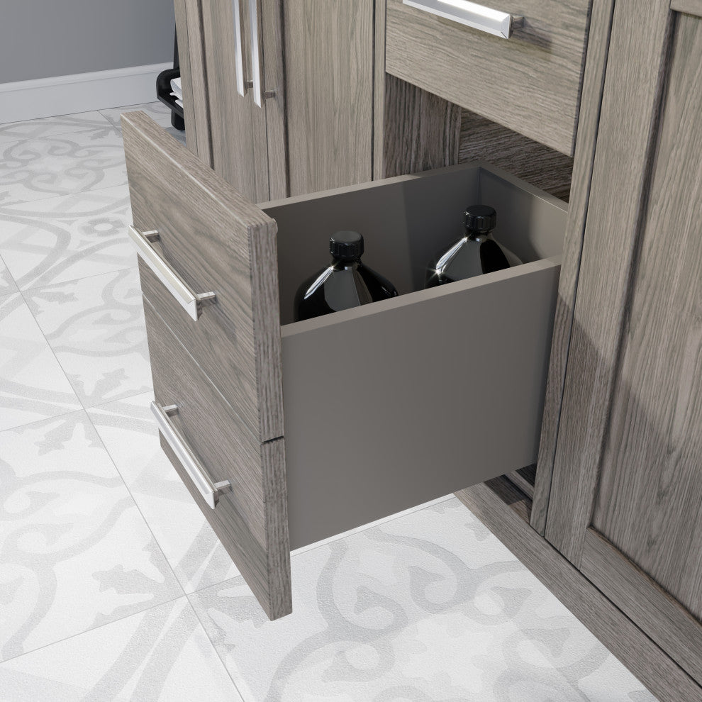 Kali Vanity with Power Bar and Drawer Organizer, French Gray, 60"