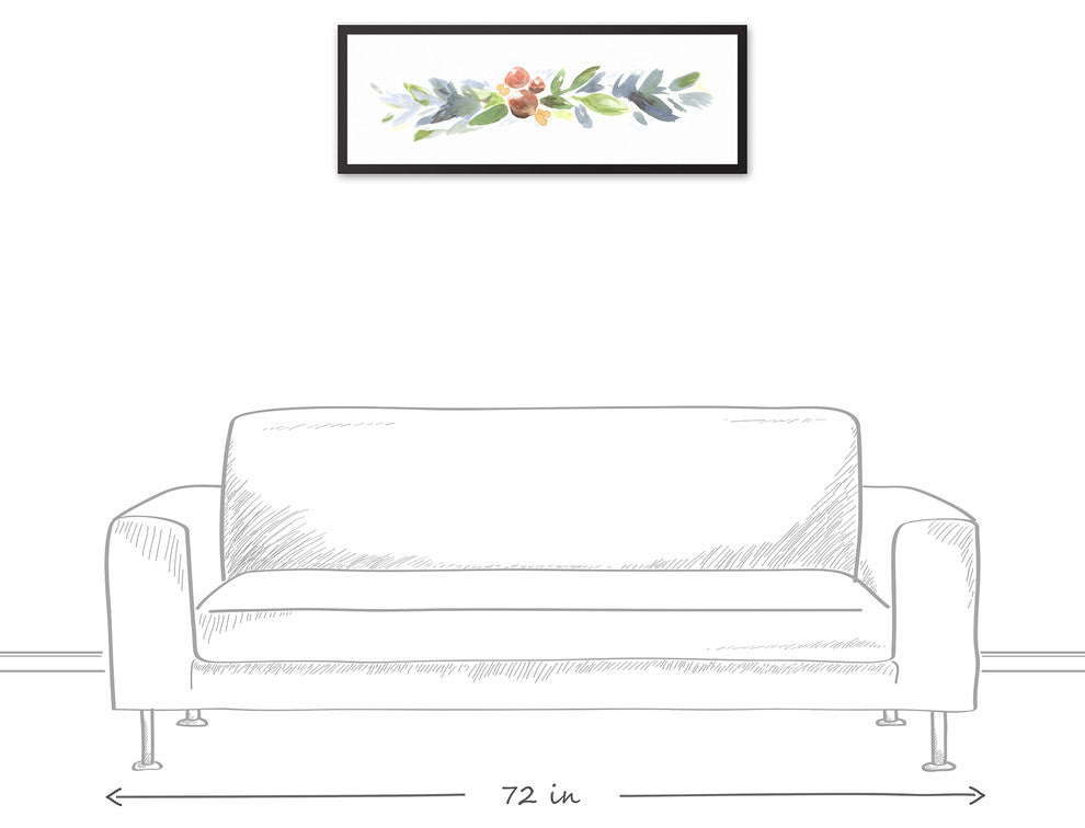 Watercolor Christmas Garland 12x36 Black Framed Canvas