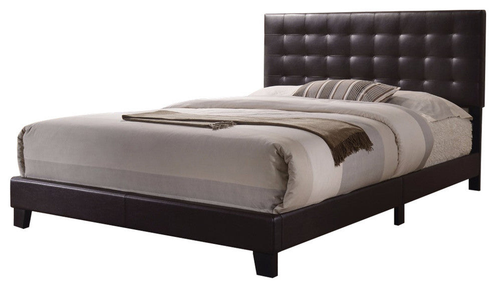 Benzara BM156053 Sophistiated Transitional Style Queen Size Padded Bed, Brown