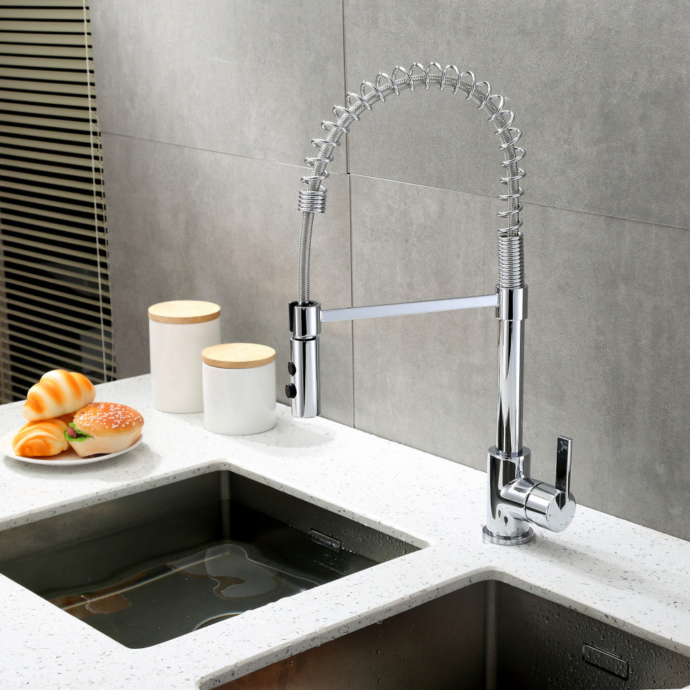 Luxier KTS22-T Single-Handle Pull-Down Sprayer Kitchen Faucet, Chrome