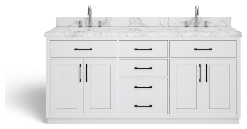 The Hudson Bathroom Vanity, White, 72", Double Sink, Freestanding