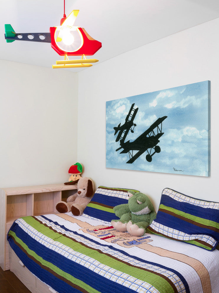 "Biplanes in a Summer Sky" Painting Print on Wrapped Canvas, 30"x20"