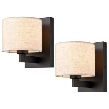 Wall Sconces Set of 2 Fabric Shade Wall Lamps, Black